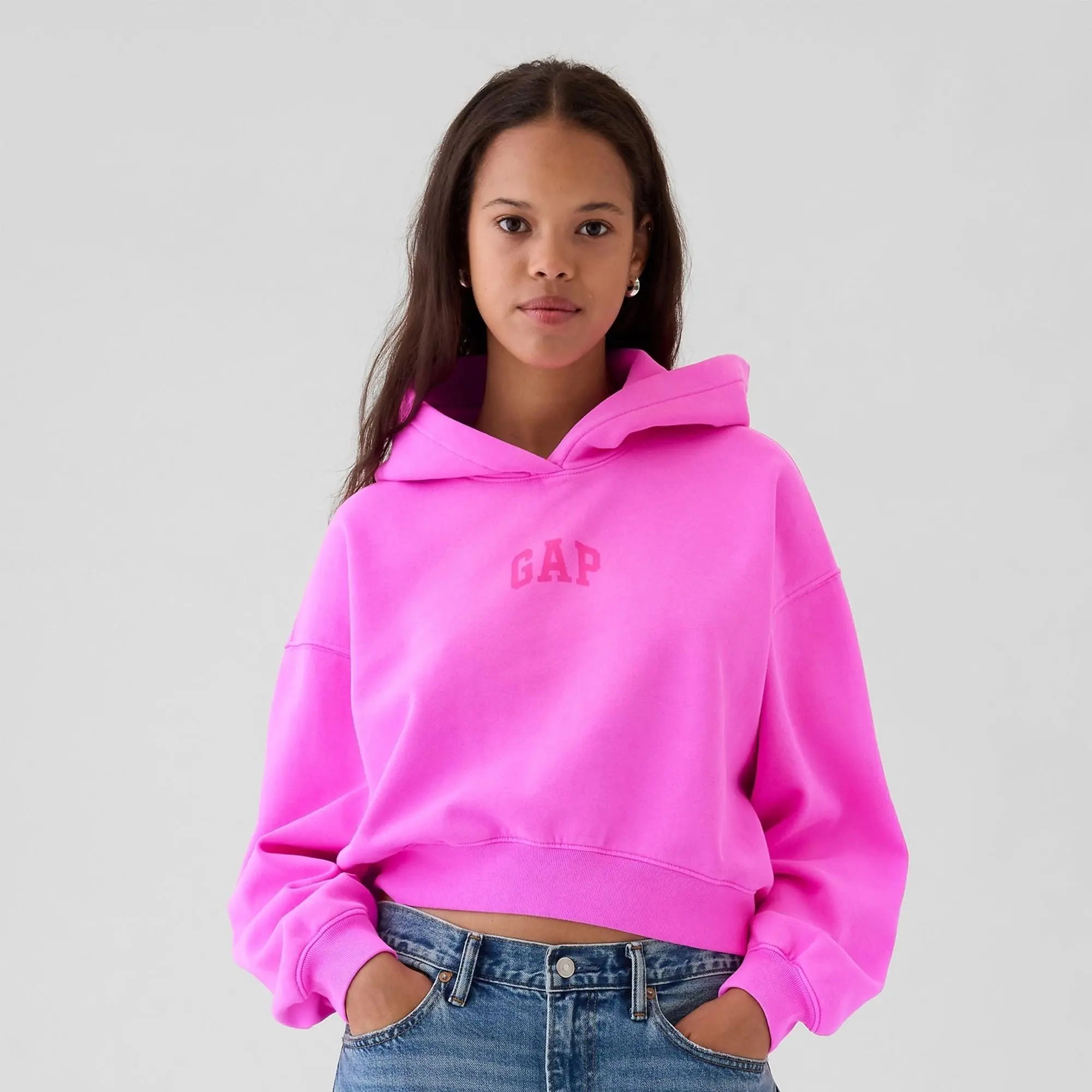 Women's GAP VintageSoft Crop Logo Hoodie, Fleece Fabric