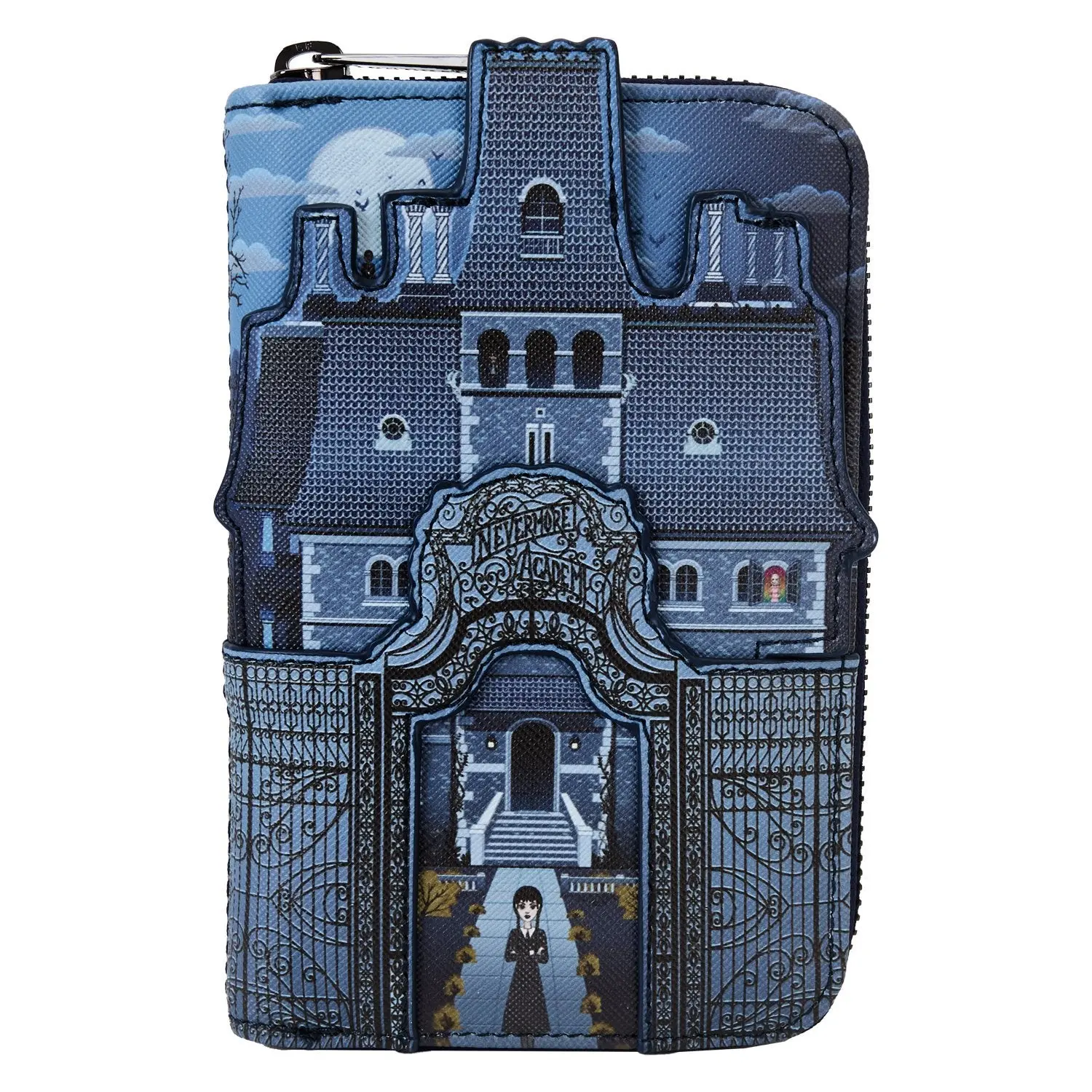 Loungefly Women's Gothic MGM Wednesday Nevermore Academy Castle Zipped-Around Wallet, Fashionable Casual Character Edition Women's Wallet, Ideal Gift Accessory, Casual Women's Wallets