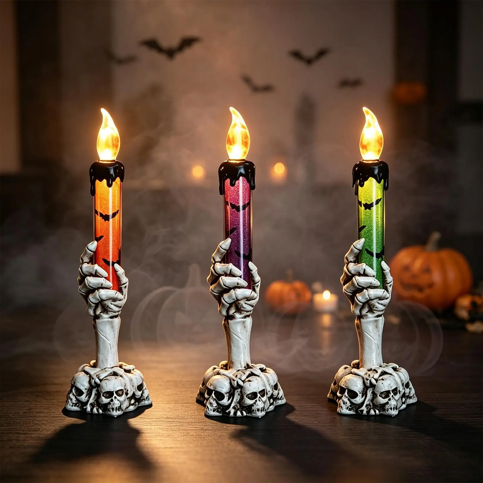 3D Resin Skull Finger-Shaped Glowing Candle Holder for Halloween, 2026 Halloween Exquisite Bar, Home, and Party Table Tealight Candle Holder Decoration, Perfect for Halloween Parties