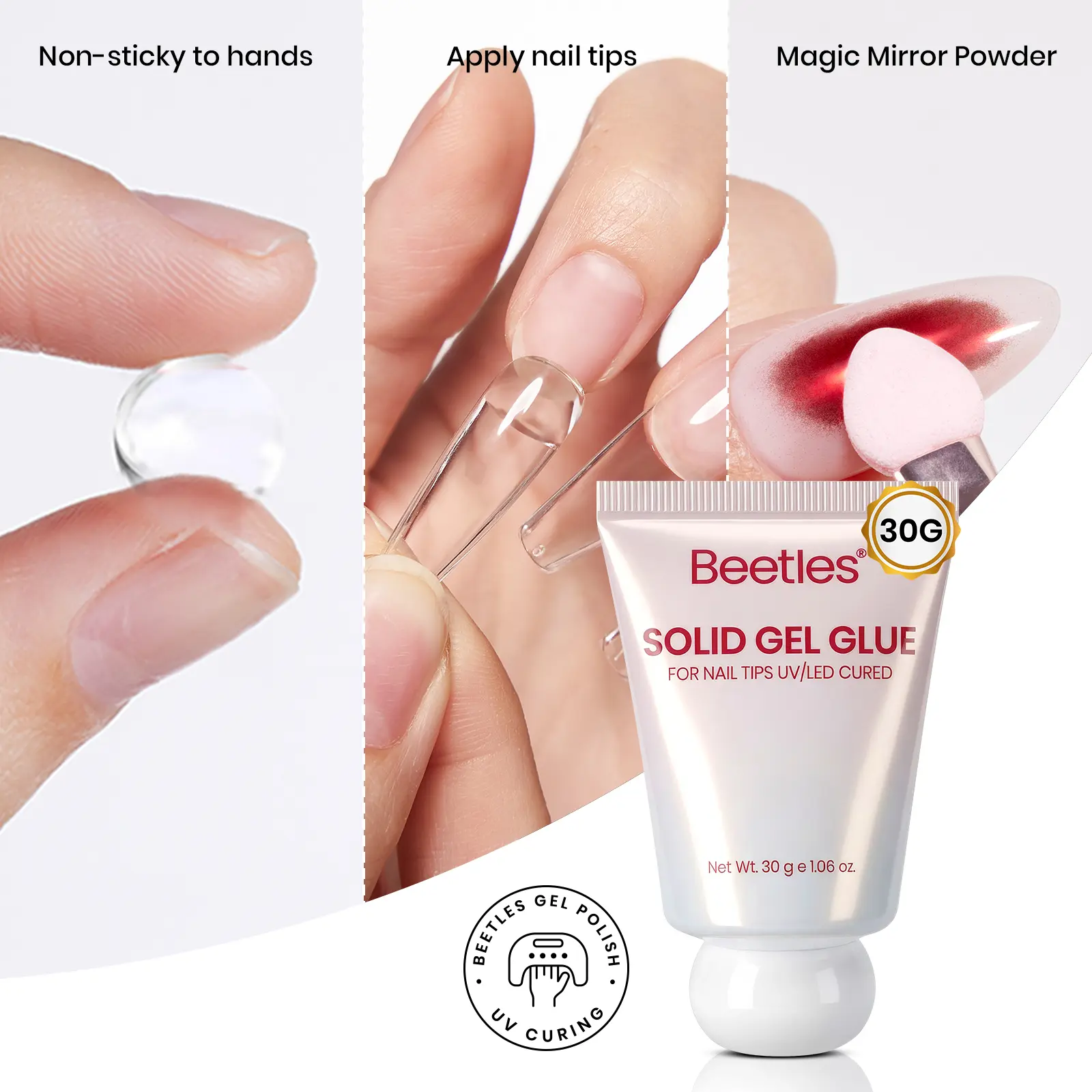 [Beetles] Solid Nail Glue Gel Hands-Free 30g Tipex Nail Glue Gel for Acrylic Nails Extension, Press On Nails, 3D Nail Art, Soak off UV & LED, Beginner Friendly Long Lasting DIY Home Manicure