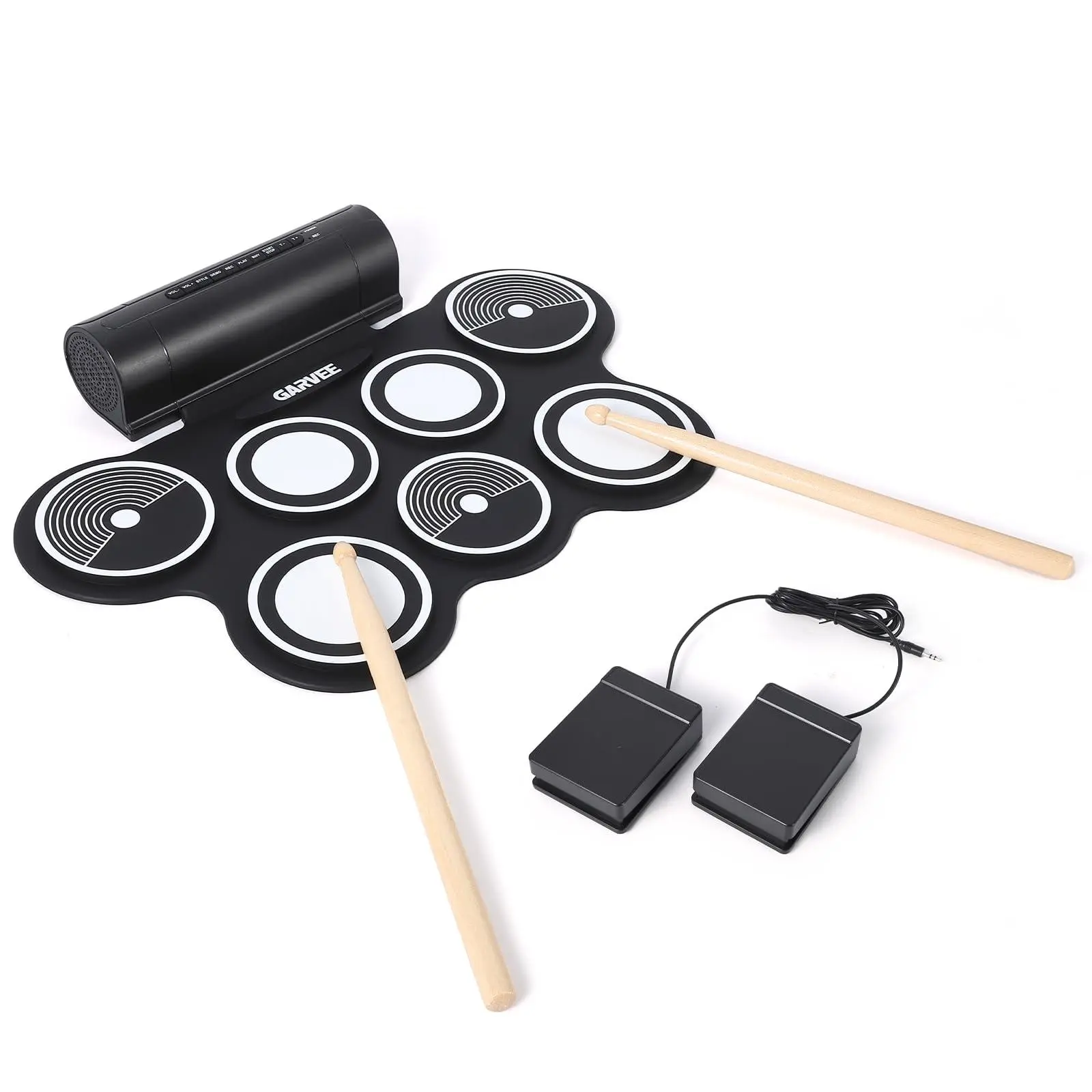 9-Responsive Pads Bluetooth Electronic Drum Kit - Portable Roll-Up Drum Set, Headphone Jack, Recording Function, Sticks, Pedal, Ideal for Kids