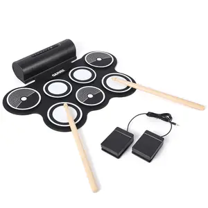 7-Pad Bluetooth Drum Pad with Roll-Up Design - Includes Sticks, Pedal, Headphone Jack & Recording, Portable External Sound Electronic Drum, Great