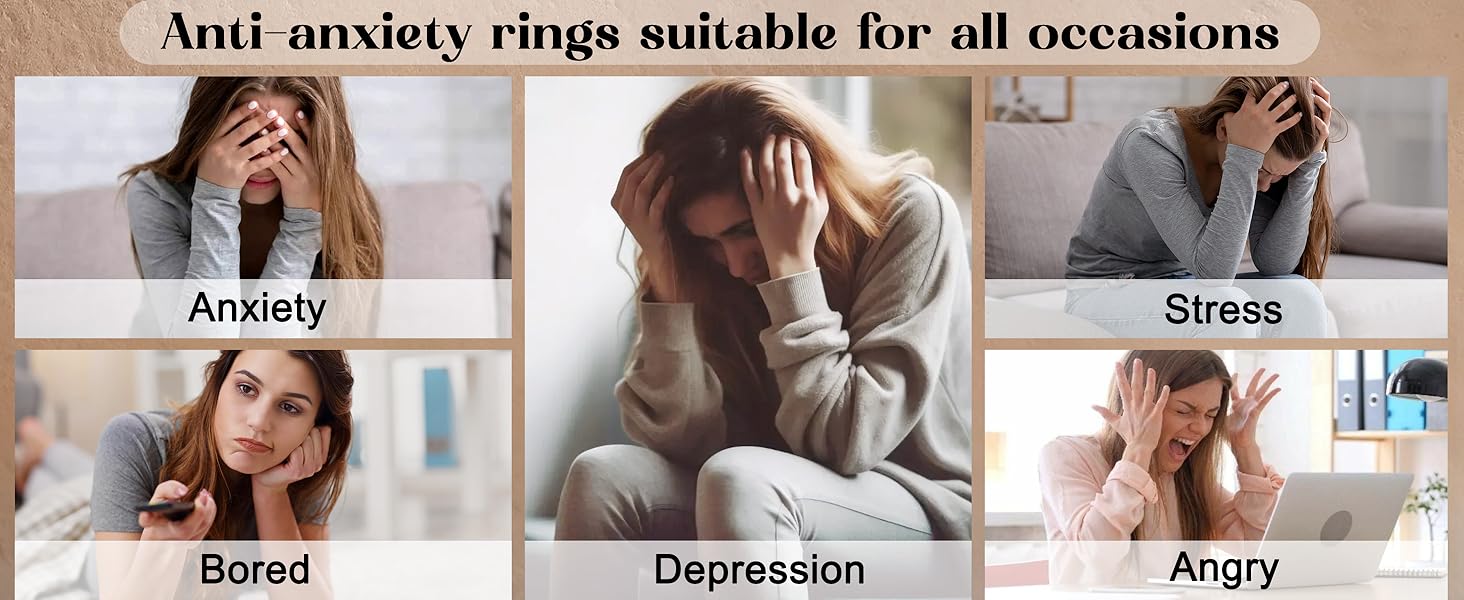 FASACCO 12pcs Anxiety Relief Fidget Spinner Rings Adjustable Stainless Steel Anti-Anxiety Jewelry for Women & Men Stress Management Trendy Jewellery Accessories