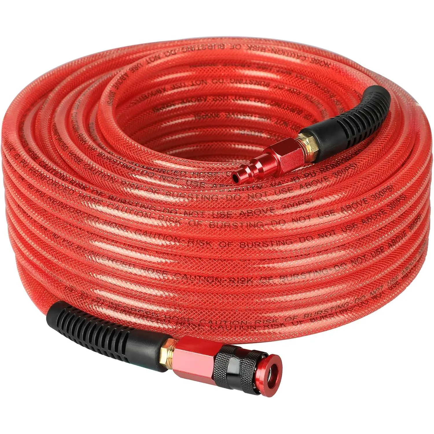 Traiisutor Swiilpo Heavy Duty Reinforced Polyurethane Air Hose, 1/4 in x 100 ft Lightweight Flexible Compressor Hose with Universal Quick Coupler, Plug and Bend Restrictors, Red