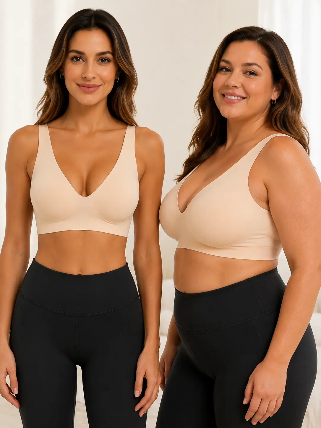 Women's Minimalist Seamless V-Neck U-Back Polyester Bra - Wireless Push-Up Bralette for Ladies, Natural Lift, Machine Washable Solid Basic for Everyday T-Shirt Wear, Lady