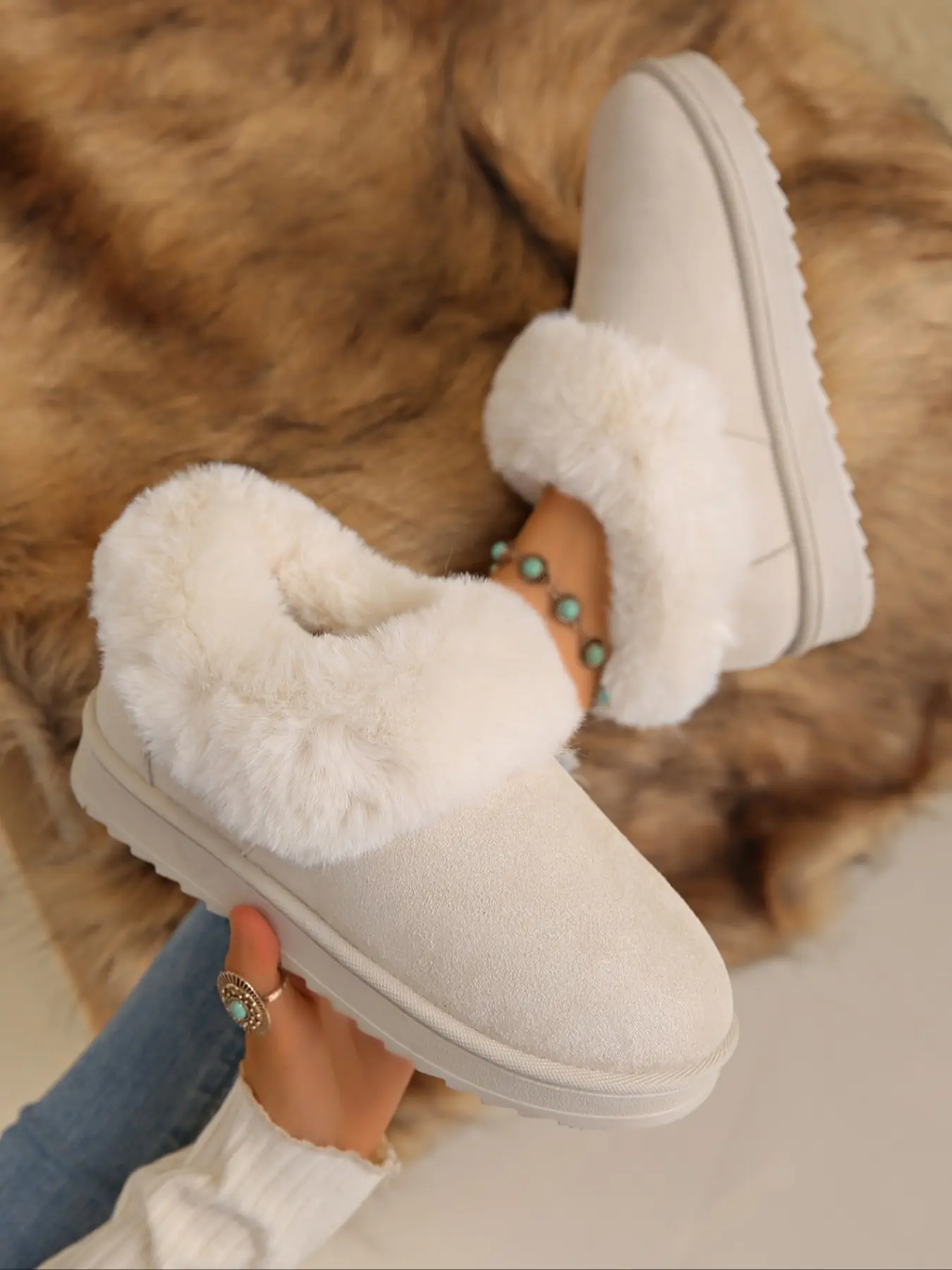 Women’s Thick Sole Snow Boots with Wool Lining, Elegant Ankle Booties, Fashionable Boots for Casual Wear, High Quality Fashion Footwear Shoe, Walking Shoes