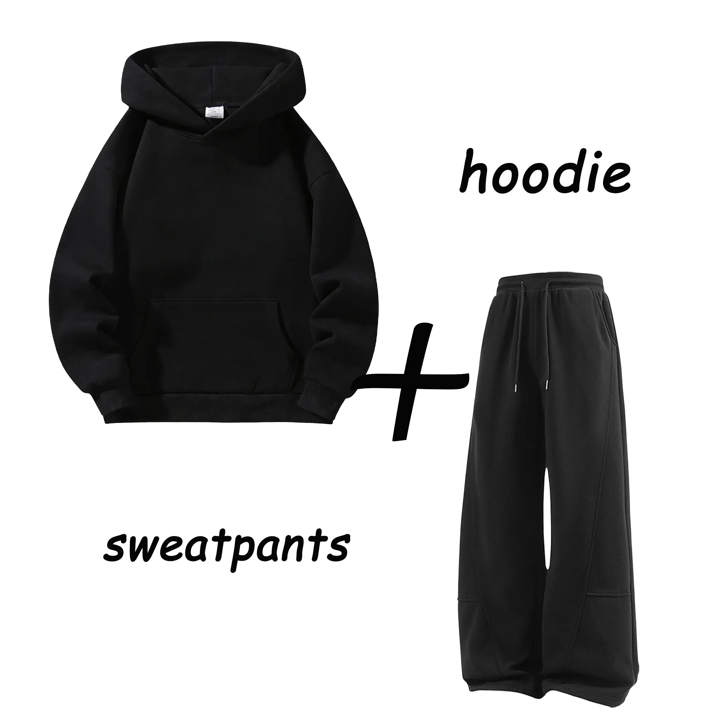 Men's 2-Piece Baggy Oversized Athletic Matching Set - Long Sleeve Solid-Color Hooded Hoodie with Kangaroo Pocket, Wide Drawstring Elastic Waistband Baggy Sweatpants, Streetwear Clothing for Daily Commuting, Campus