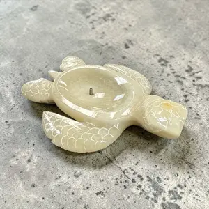 Marble Incense Stick Burner 6-Inch Carved Turtle Design Solid Marble Coastal Decor Easy-Clean Ash Basin for Meditation Spaces