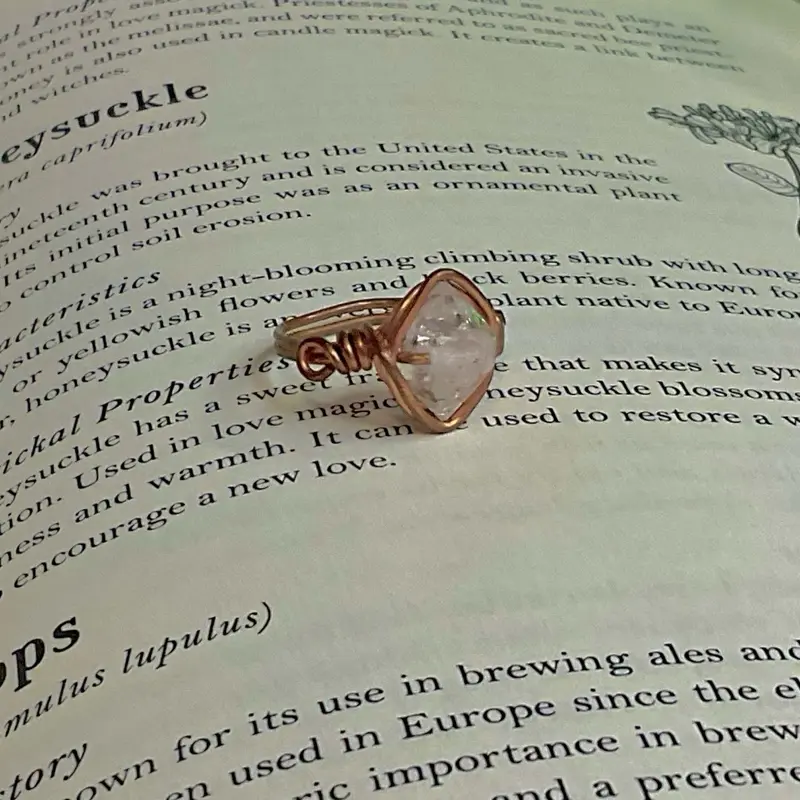 Handmade Herkimer Diamond Copper Ring - Minimalist Stainless Steel-Wire Energy Healing Ring for Clarity, Manifestation, High Vibration - All Sizes Available, Stainless Steel Rings