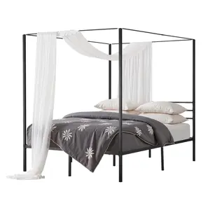 VEVOR Queen Size Canopy Bed Frame, Metal Canopy Bed with Four Posters Design, Heavy Duty Steel Slats Support, Underbed Storage Space, No Box Spring Needed, Easy Assembly, Black