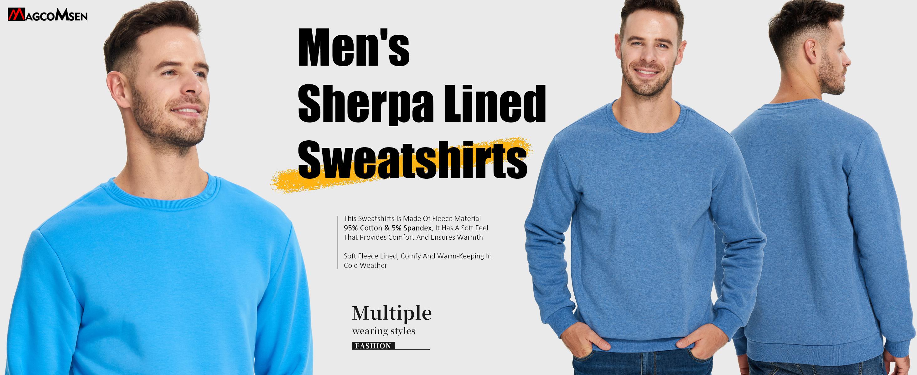 MAGCOMSEN Men's Sherpa Lined Sweatshirts Fleece Pullover Basic Tops Warm Crewneck Spring Winter Sweatshirt Fallfreshness Outdoorfun