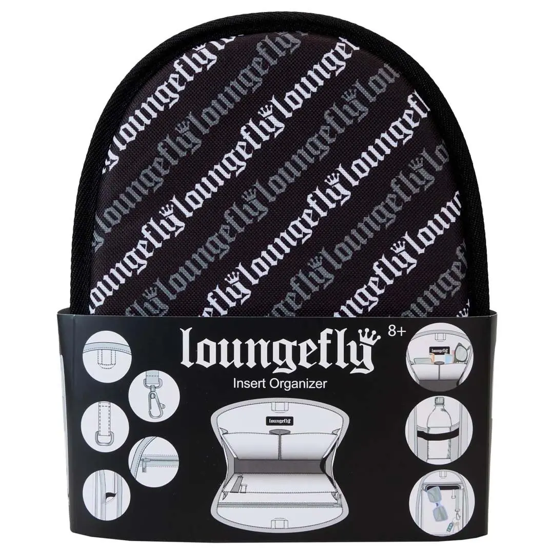 Loungefly Mini Backpack Insert Organizer, Printed Nylon Bag Liner with Multiple Collapsible Pockets, Zippered Pocket, and Utility Loops, Bag Organizer Insert, Compact Multi-Pocket Bag Organizers