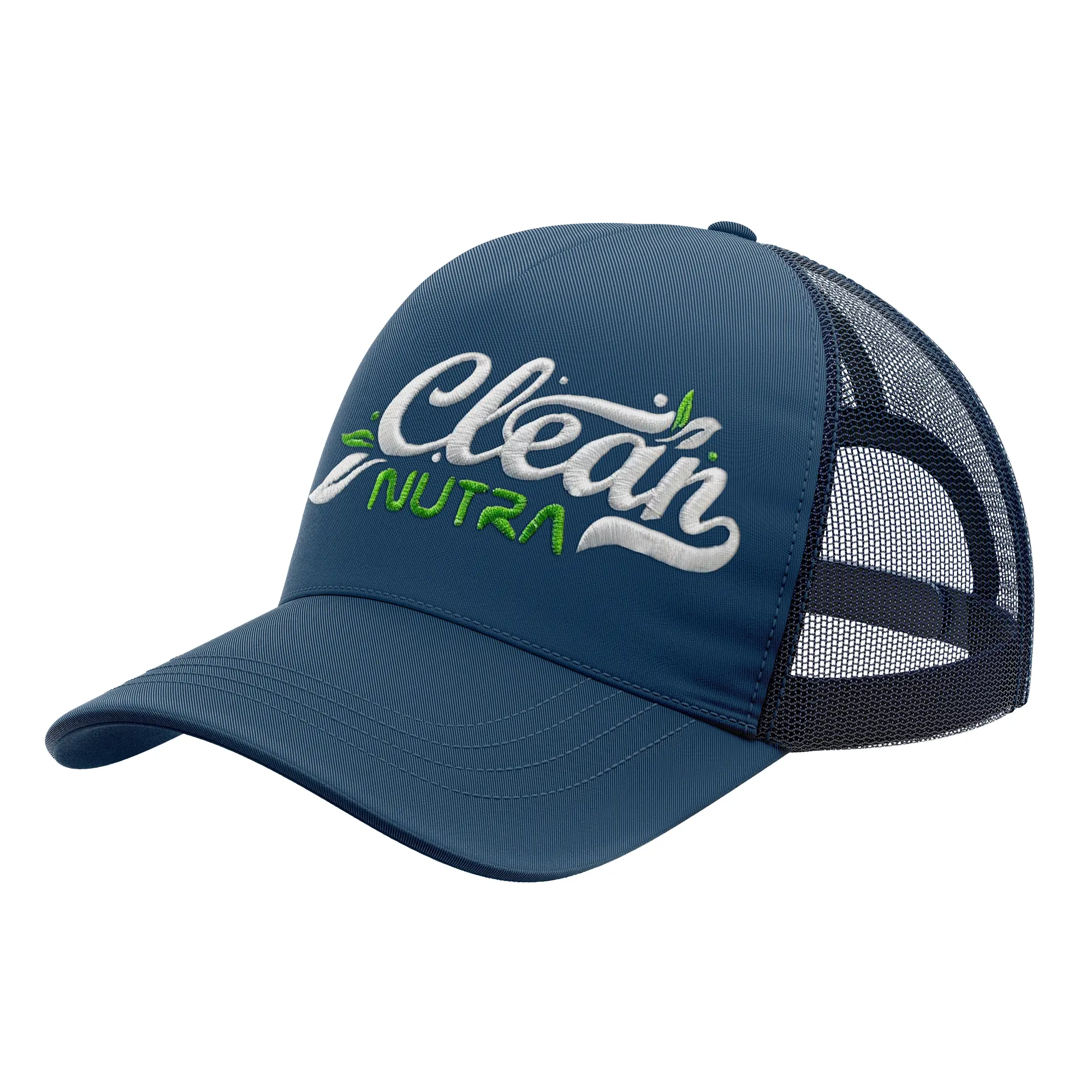 Clean Nutra Blue Trucker Hat Baseball Designer Cap For Women & Men Fitness Sports Hats - Adjustable Fit To All Sizes with Mesh Back