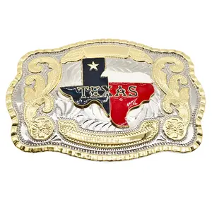 Texas State Map Flag Large Huge Rodeo Western Gold Tone Belt Buckle