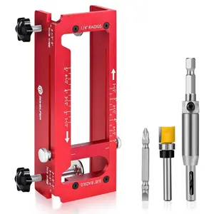 Gohelper Door Hinge Jig, Aluminum Alloy Door Hinge Template Kit for Router, Adjustable Mortise Jig Fits Door Hinges from 2.5" to 5" Length, 1/4" R, 5/8" R, Square Corner (Red One)