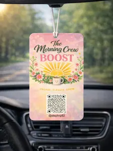 Morning Crew Boost Car Freshie | TikTok Live Host QR Code Air Freshener | Engagement Boost Room Accessory | Floral Sunrise Mirror Freshener
