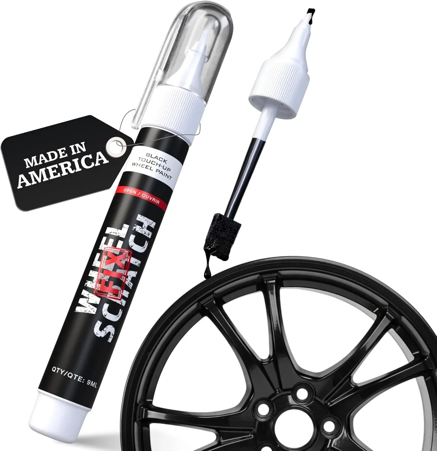 Gloss Black Magic Car Scratch Remover Pen - Alloy Wheel Touch Up Paint Pen for Cars, Curb Rash Removal with Fast-Drying & Long-Lasting OEM Finish, Vehicles Rim Repair Paint for Chip (Universal Gloss Black Wheel Paint (Pen Only))