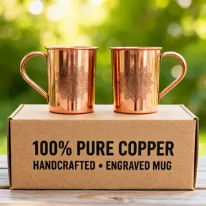 Set of 2 - Etched Pure Copper Mug | Handcrafted 100% Copper Cup With Mandala Engraving | Ayurvedic Drinking Mug, Home Décor, Wellness Gift