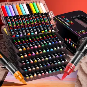 Acrylic Paint Markers Brush Tip, Automatic Ink Control Acrylic Paint Pens Waterproof Acrylic Markers Set for Holiday Decorations, Glass, Stone, Wood, DIY & Art Supplies