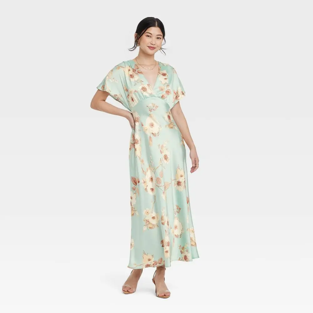 Women's Satin Flutter Short Sleeve Maxi A-Line Dress - A New Day - TikTok  Shop
