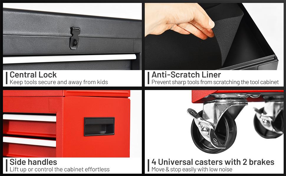 Portable 20" Tool Boxes with 3 Drawers/5-Drawers Rolling Tool Chest Cabinet with Locking System and Sliding Drawers, Heavy-Duty Cold-Rolled Steel, Large Capacity for Tool Storage, Christmas Festival Gift Black Friday Cyber Monday