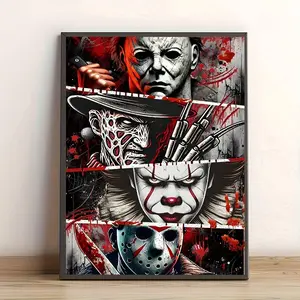 1PC Framed 2D Flat Michael Myers, Freddy Krueger, Pennywise, Jason Voorhees Halloween Theme Home Decor for Bedroom, Living Room, Bathroom - Perfect Choice for Horror Fans and Halloween Decorations, Halloween Decorations, Ornaments, Decor, Decoration wall