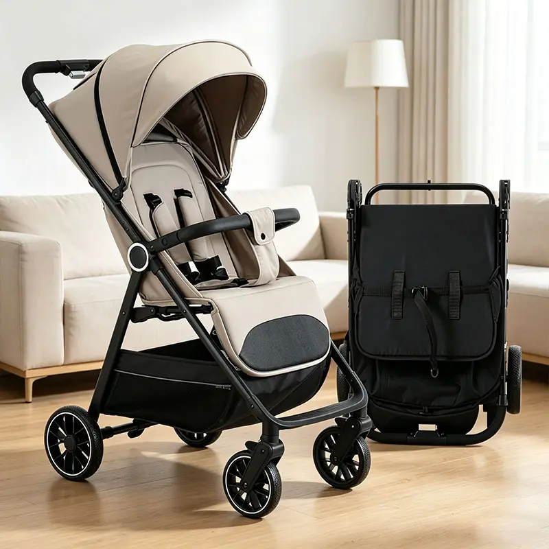 2-in-1 Baby stroller, lightweight and easy to fold, lightweight stroller ,airline-approved, converts from sitting to lying position, with sunshade for UV protection.