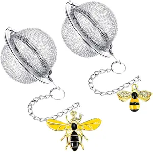 Stainless Steel Mesh Tea Infuser, 2.1 inch Tea Ball with Honey Bee Pendant Tea Strainer Tea Diffuser Tea Steeper for Filtering Tea,Tea Infusers for Loose Tea (Bee, 2PC)