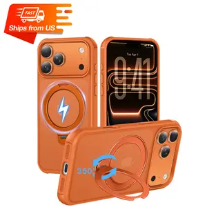 PuyaTeya 360° Rotating Magnetic Stand Case for iPhone 13, 14, 15, 16, 17, Pro, Pro Max, Compatible with MagSafe, Military Drop Protection, Anti-Scratch/Finagerprint Shockproof matt-transparent Phone cases