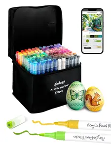 Aedaga Dual Tip Acrylic Paint Markers Set - Colors 120, Quick Dry Waterproof Art Markers with Carrying Case, Non-Toxic for Rock Painting, Ceramic, Wood, DIY Crafts & More