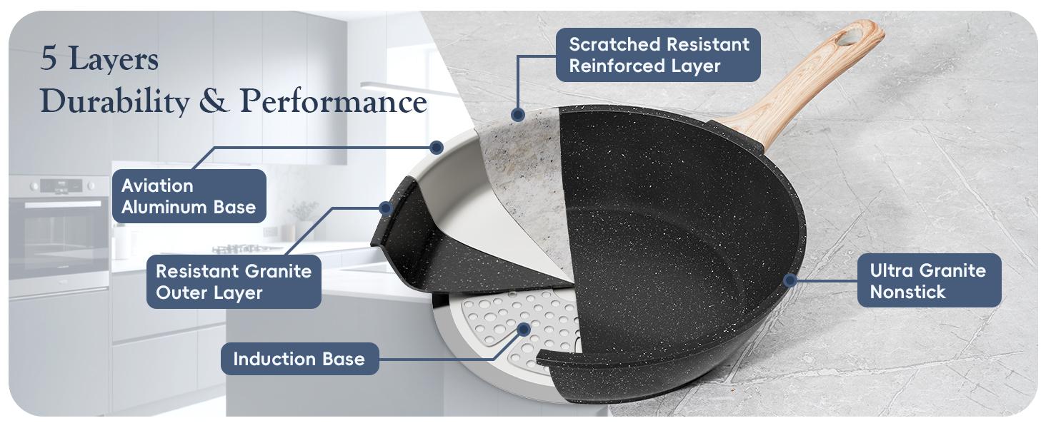 SODAY 12pcs Pots and Pans Set Non Stick Kitchen Cookware Sets Induction Cookware Nonstick Granite Cooking Set with Frying Pans, Saucepans, Kitchenware,stock up on specials, gifts Spring Glow Up