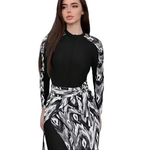 2026 Women's 3-Piece Long Sleeve One-Piece Swimsuit, European & American Style Sun Protection Diving Suit, Slim Fit Tight Swimwear for Beach Diving