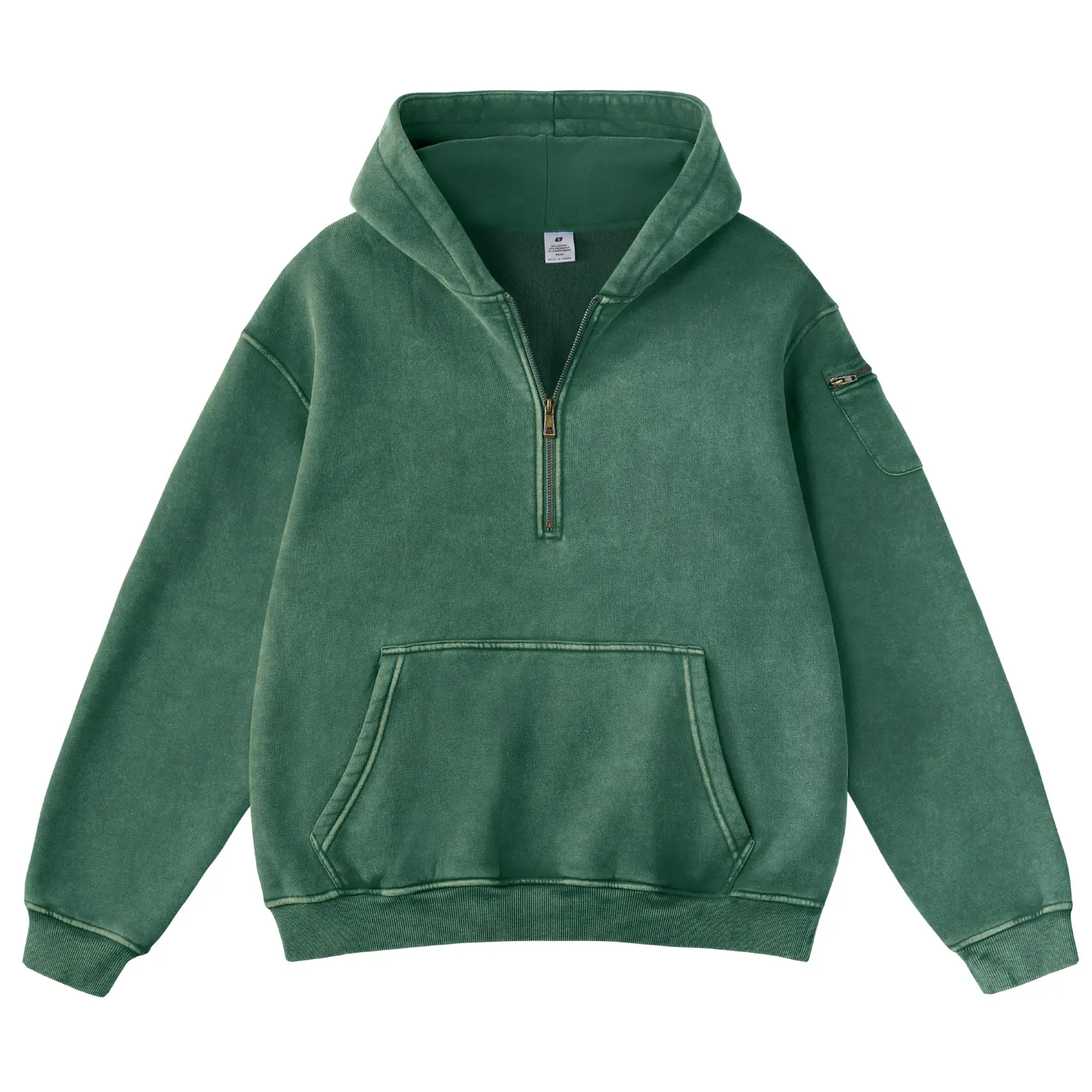 FAIABLE Unisex Oversized Hoodie for Women Men Vintage Acid Washed Heavyweight Fleece Half Zip Pullover with Kangaroo Pocket & Earbud Sleeve Pocket Casual Aesthetic Streetwear Style Essential Hoodies Comfort Hoodies Zip Hoodie