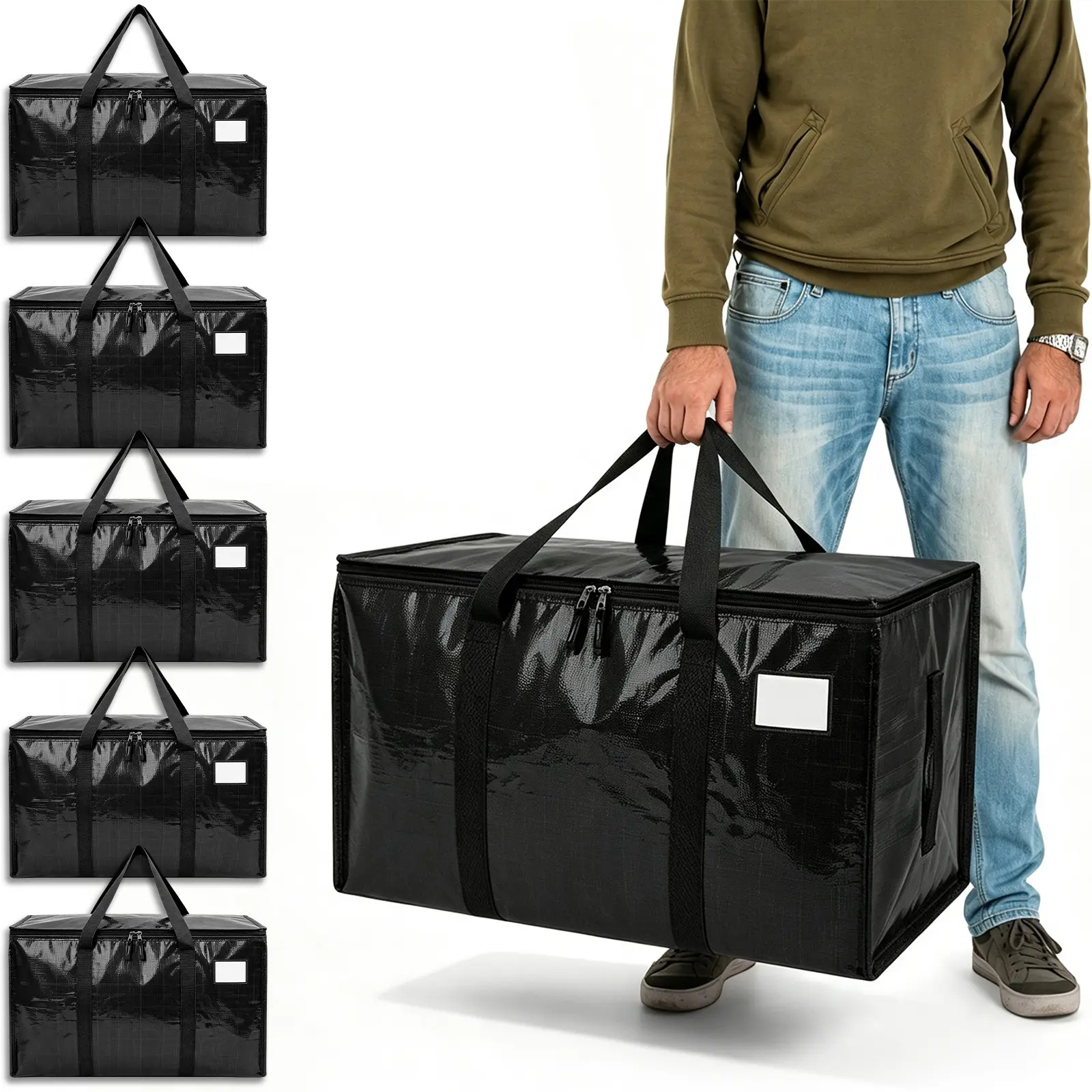 Nifogo 6-Pack Extra Large Heavy Duty Organizer Storage Bags, Waterproof Foldable Totes with Handles & Zippers for College Dorm Use (Black)