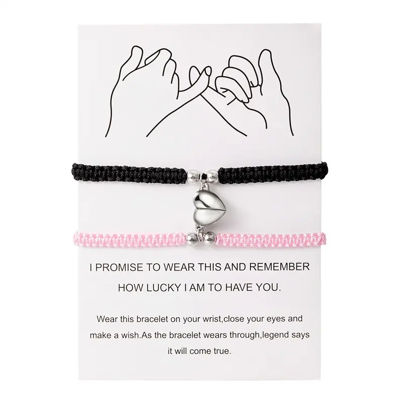 2 Adjustable Couple Heart Braided Bracelets Heart Bracelet Set Versatile Couple Best Friend Bracelets Gift Jewelry Valentine's Day Gift