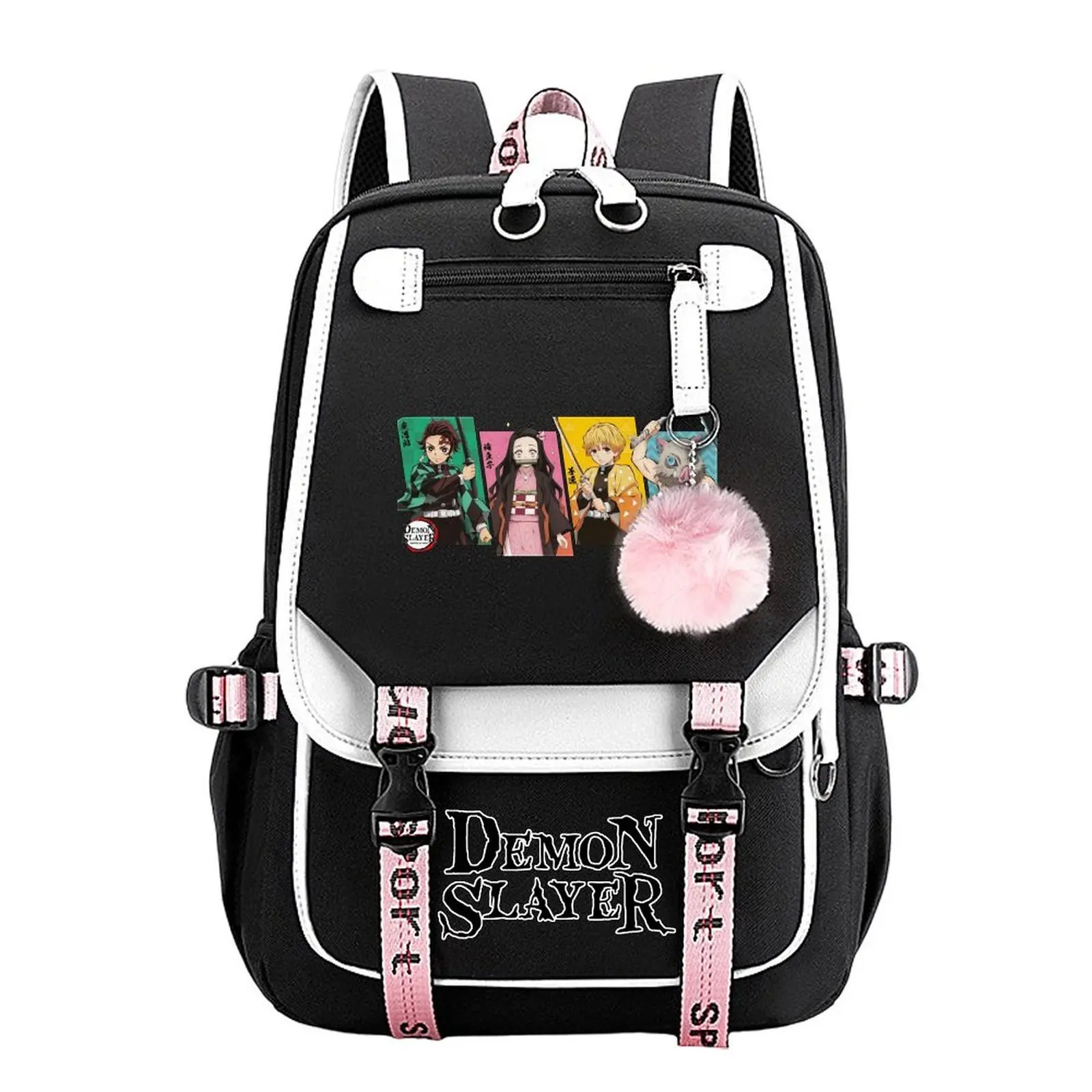 Demon Slayer Trendy Youth Backpack - Synthetic, Backpacks for School, Everyday Carry, Laptop Bag with Durable Large Capacity, Ideal for Commuting & Camping, Gift for Boys & Girls, 11.4in*18.1in, Double Zipper, Abrasion‑Resist