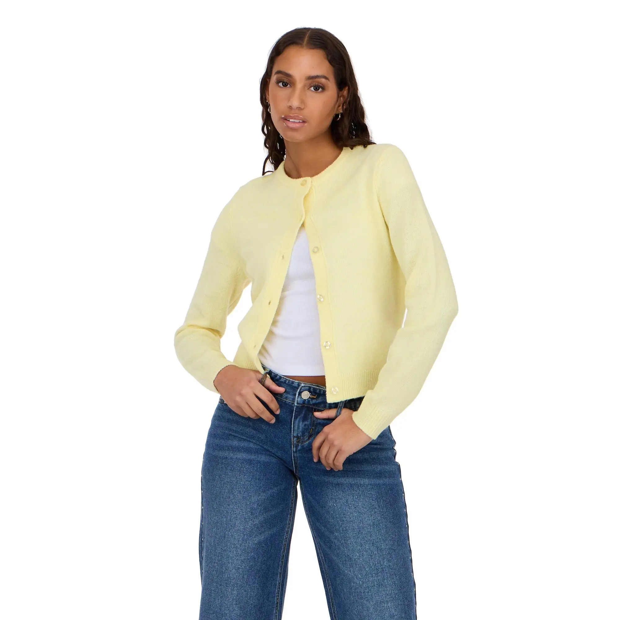 Forever 21 Women's Pastel Cardigan, a Chic Preppy Style Knitwear Top with Long Sleeves and a Button Front, M, Slip, Fabric, Knitting, Basic