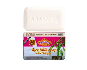 Asantee Rice Milk Soap with Collagen & Honey - 1 Bar 125 Grams - Fights Acne & Ageing - Smooth Bubbles - Free from Parabens & Sulfates - Vitamins A & E - AHA Collagen - Ideal for Daily Skincare
