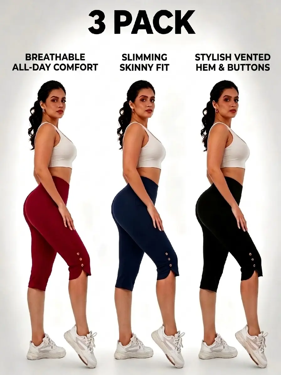 Women’s summer capri leggings, 3-pack, solid color, high-waisted, tight fit — fitness/running training pants; women’s bottoms, solid color athletic leggings, outdoor fun sohochic