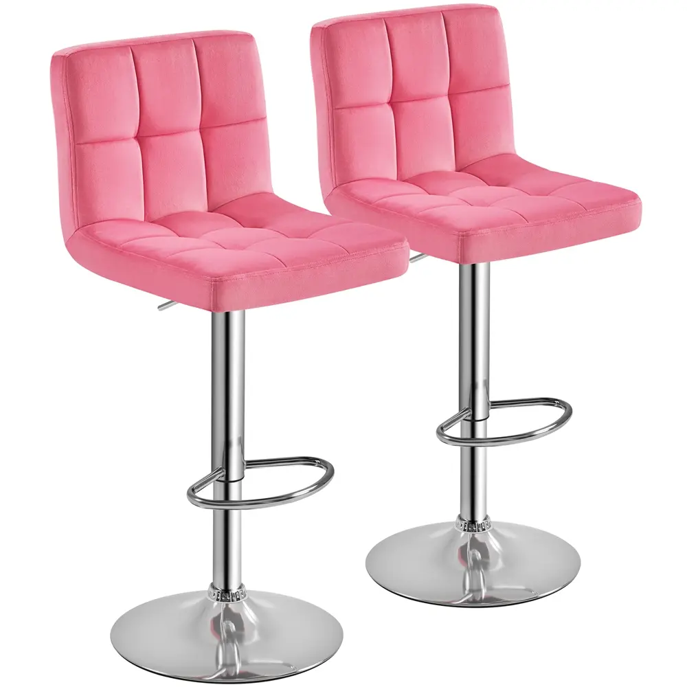 Costoffs 2-Piece Pink Velvet Barstool Set, Modern Counter Height Barstools with Height-Adjustable Swivel & Footrest, Indoor Furniture for Living Room Bar Counter