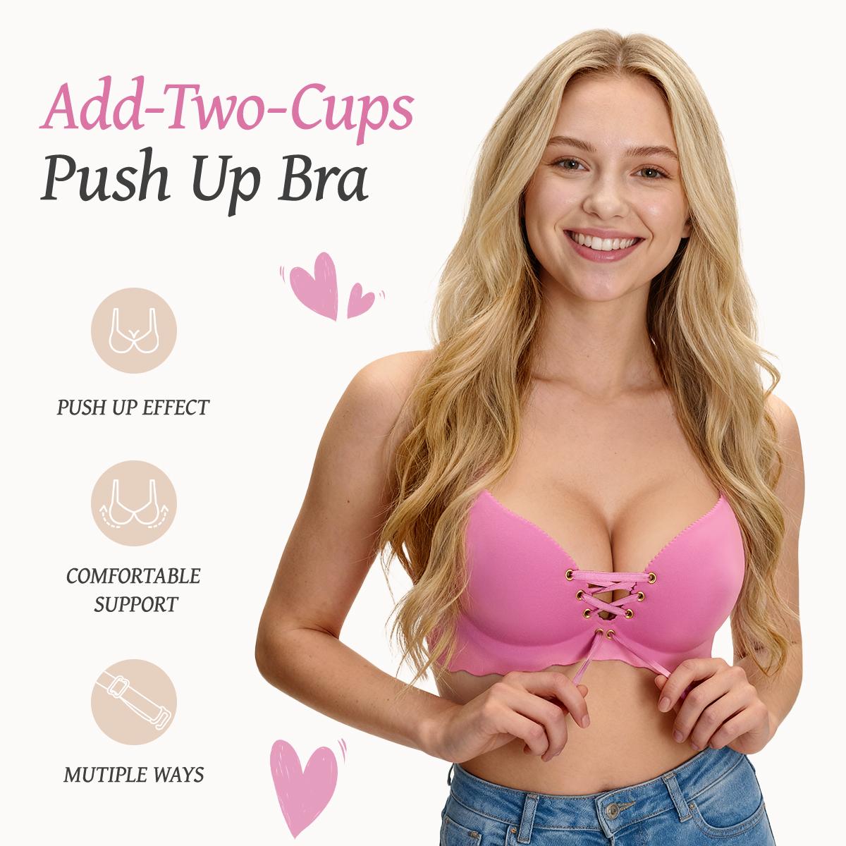 LUCKMEEY Drawstring Push Up Bra | Instant Cleavage & Anti-Sagging | Add 2 Cups Padded Wireless Comfort Bra for A B C Cups Womenswear Minimalist Pink