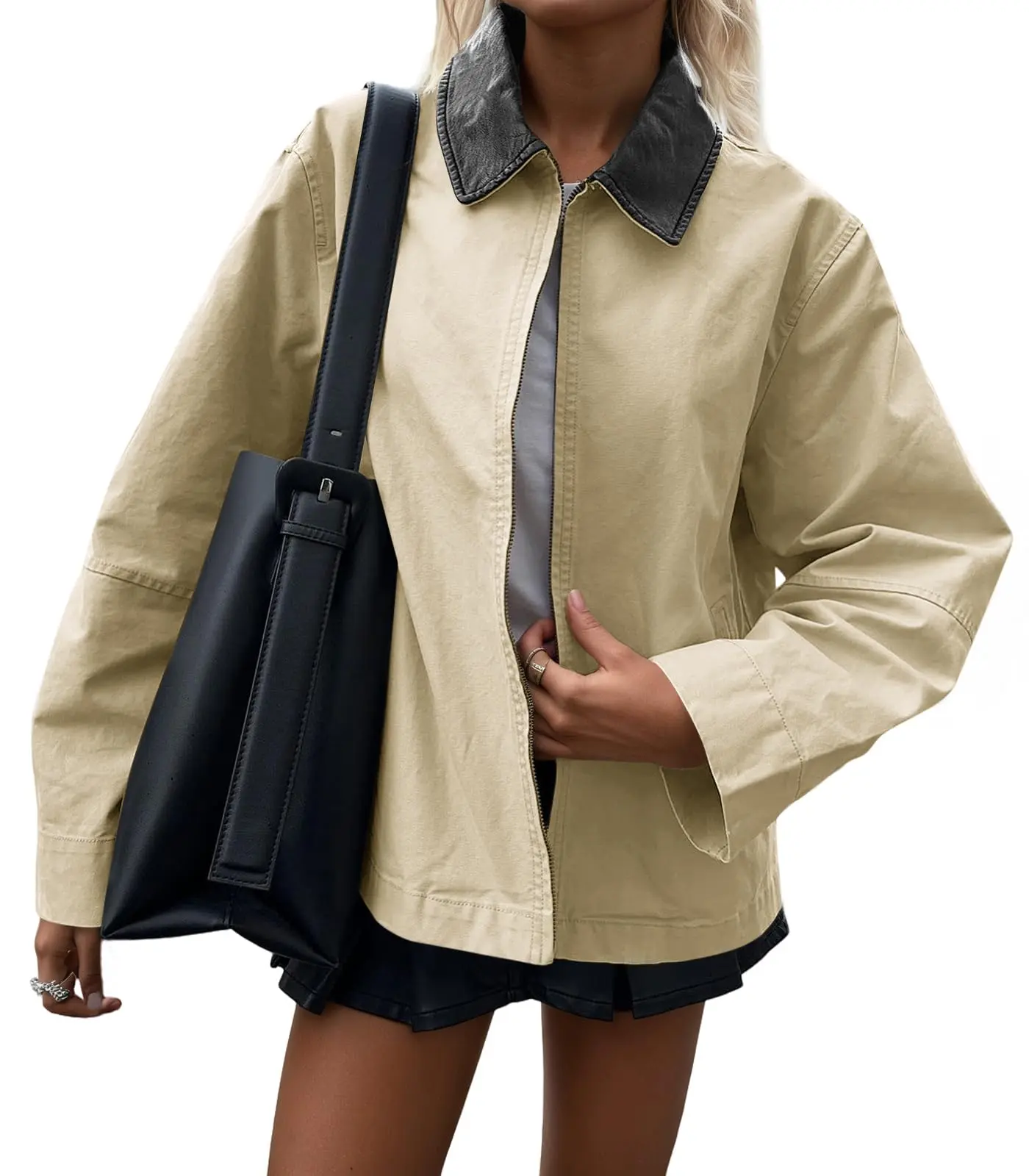 Cicy Bell Womens Oversized Fall Jackets Casual Lightweight Zip Up Cotton Canvas Light Barn Coats 2025 Winter Outfits