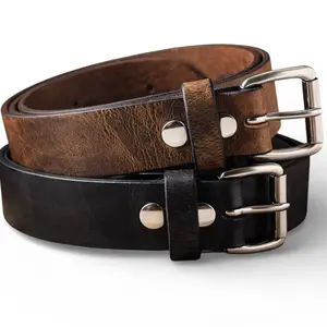 Two real work belts. No Men’s Leather Work Belt 2-Pack – Handmade USA 1.5” Brown + Black