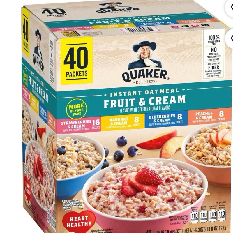 Instant Oatmeal, Fruit & Cream Mix, 40 ct.