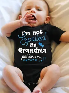 Baby Boy'S Triangle Bodysuit with The Phrase "I'M Not Spoiled, My Grandma"Print, Cute Short-Sleeve Romper for Newborns, for Outdoor, Unisex, Fitted Fit