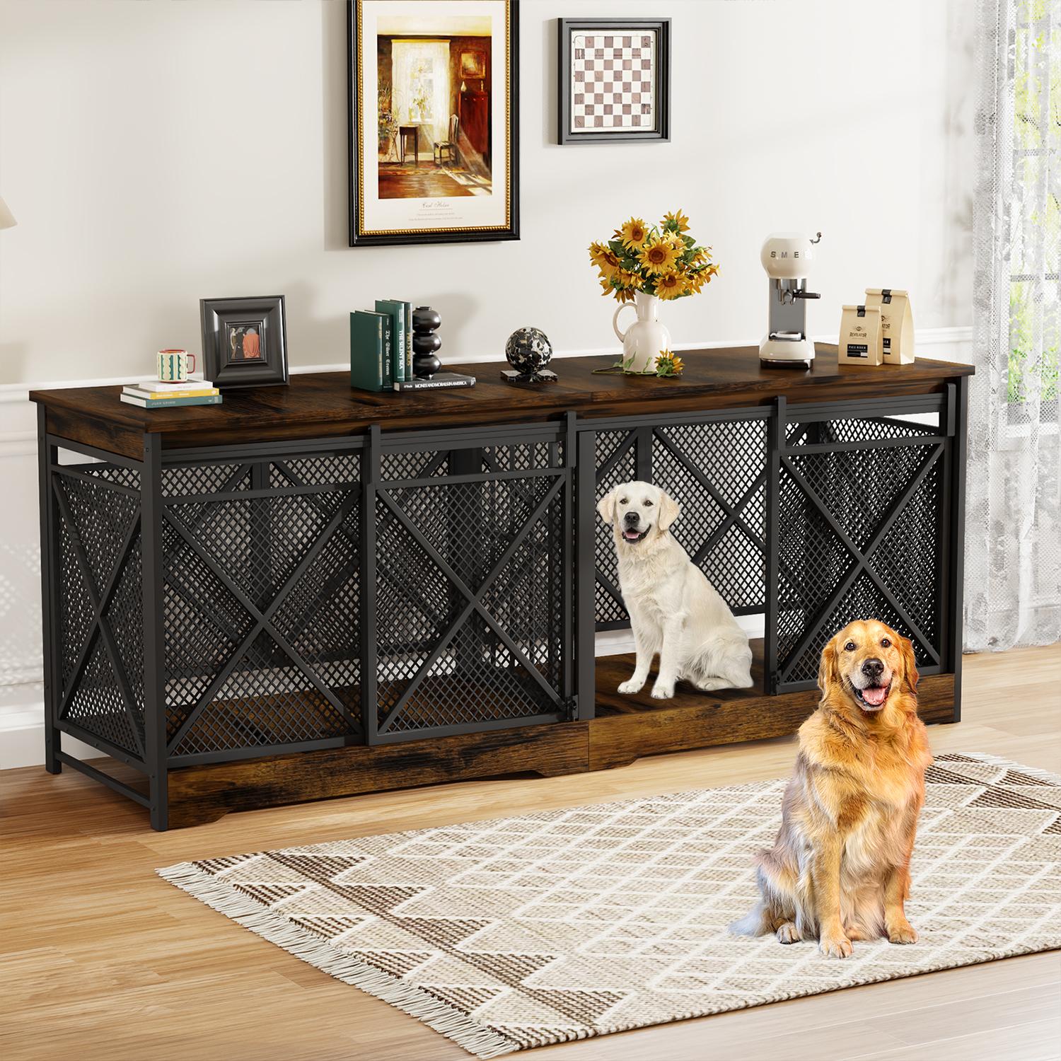 【SpringGlowUp】COZPAW 78" Dog Crate Furniture for 2 Dogs,Extra Large Breed Double Chew-Resistant Indoor Pet House,Heavy Duty Wooden XXL Large Kennel, Furniture Style XL Dog Cage, Max 300lbs Capacity (Grey) 【SpringGlowUp】COZPAW 78" Dog Crate Furniture for 2 Dogs,Extra Large Breed Double Chew-Resistant Indoor Pet House,Heavy Duty Wooden XXL Large Kennel, Furniture Style XL Dog Cage, Max 300lbs Capacity (Grey)