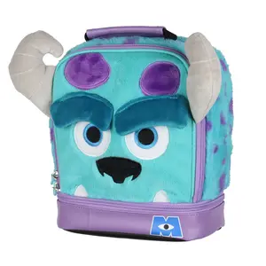 Disney Monsters Inc Sulley Lunch Bag – Plush Fuzzy 3D Horns Insulated Dual Compartment Lunch Box Tote 10"