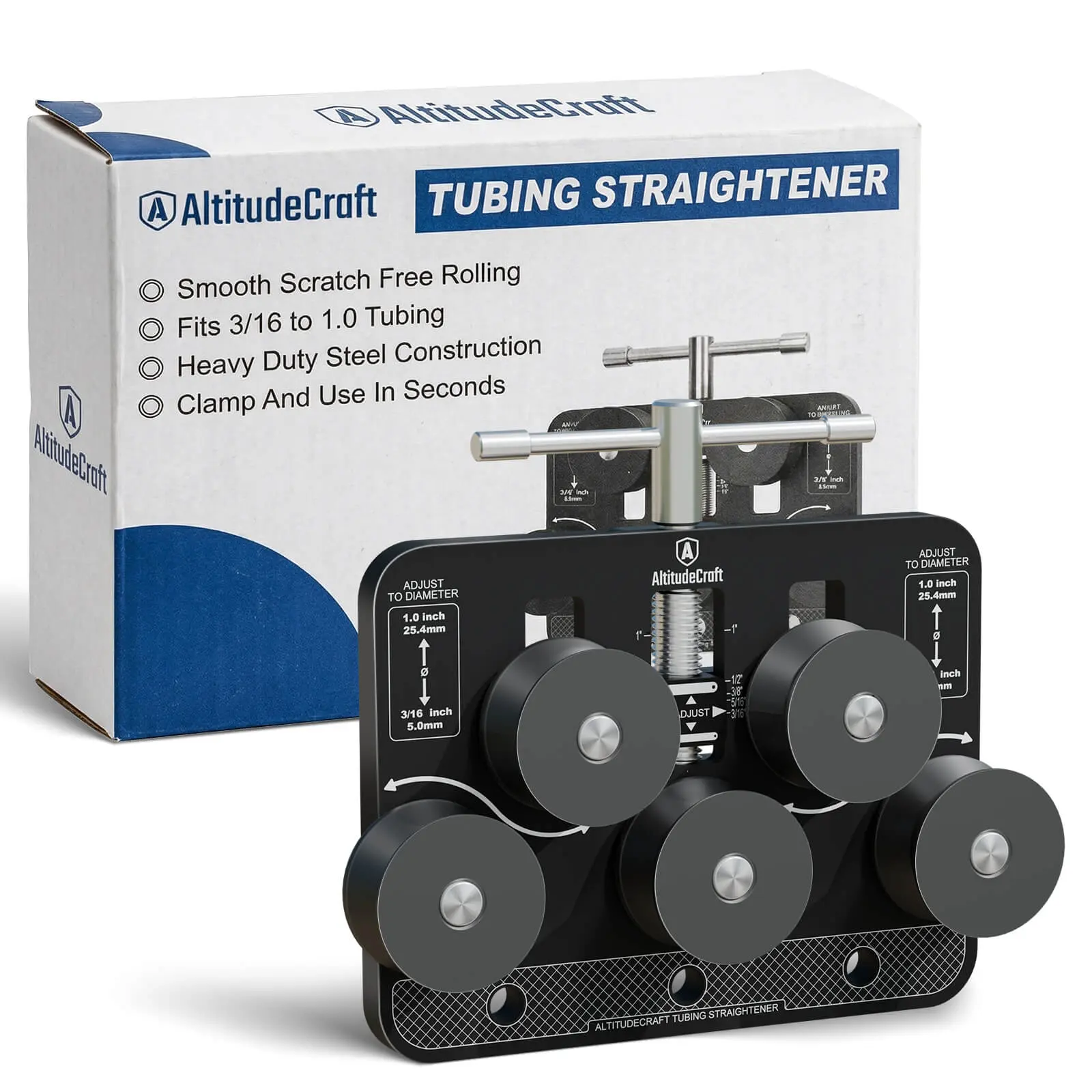 AltitudeCraft Tubing Straightener – Dual-Roller Mechanism with Precision Bearings & Acetal Rollers, Built for 3/16"–1" Tubing. Robust, Compact, Versatile, Mounting-Ready, Withstands Daily Use Heavy Duty Industrial #Summervibes