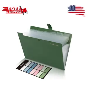 Expanding File Folders with 8 Pockets Olive Green