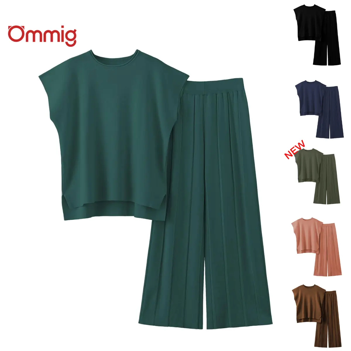 Ommig Lounge Sets for Women Two Piece Outfits Knit Cap Sleeve Tops Wide Leg Pleated Pants Casual Dressy Sweater Sets,summerwins